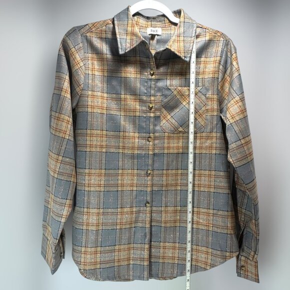 BKE Metallic Gray Plaid Button Down Shirt XS NWT - Picture 3 of 7